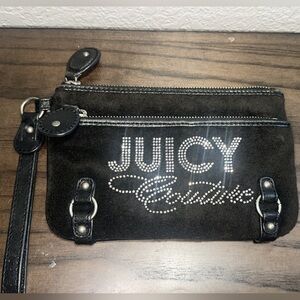 Juicy Couture Black Velour Wristlet Pouch W/ a Rhinestone Logo